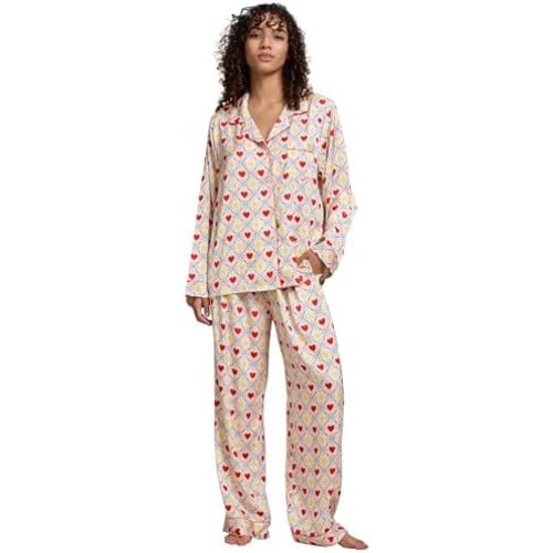 Womens Silk Satin Pajamas Set Button Down 2 Piece Pjs Long Sleeve Oversized Sleepwear with Pockets