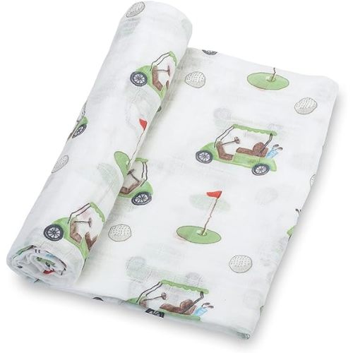 LollyBanks Baby Swaddle Blanket, 100% Cotton Muslin Blankets for Boys, Large 47 x 47 Inches Baby Receiving Blanket, Soft and Breathable Infant Swaddle, Baby Essentials, Registry (Golf Print)
