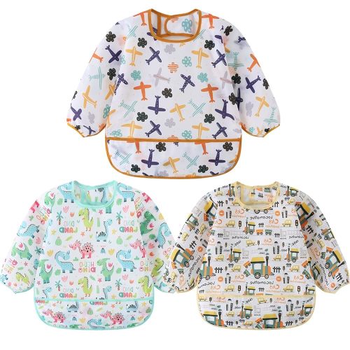 3 Pcs Waterproof Long Sleeves Baby Bibs Weaning Smock Bib 3-24 Months