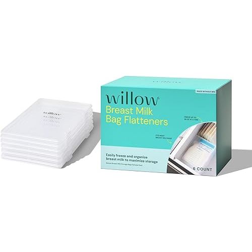 Willow Breast Milk Bag Flatteners - 6 Count | Optimizes freezer storage by flattening bags, creates uniform stackable shapes, clear and BPA free