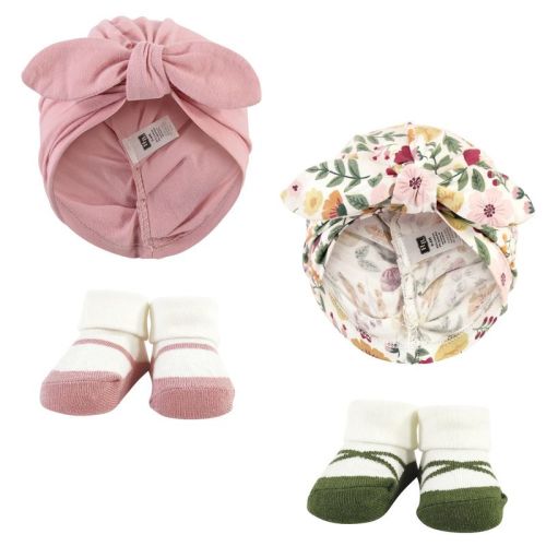 Hudson Baby Infant Girl Turban And Socks Set, Fall Botanical, One Size
