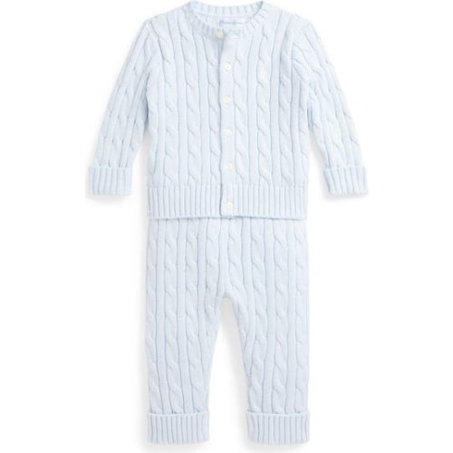 Cable Stitch Cotton Cardigan & Sweater Pants Set, 6M
