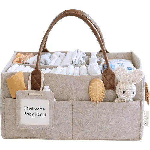 Lily Miles Baby Diaper Caddy Organizer, Nursery Storage Basket for Newborn Essentials, Neutral Gift for Baby Shower, Registry Must-Have, Car Organizer for Diapers and Wipes - Sand, Large