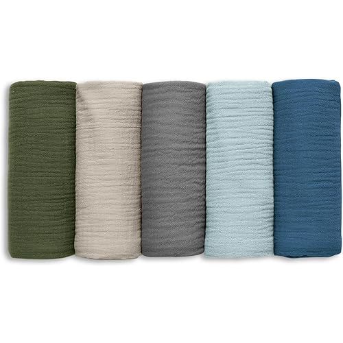 Muslin Receiving Blankets, Neutral Blanket Swaddling for Newborn Boys and Girls, 5 Pack Breathable and Skin-Friendly Swaddle Wrap for Infant Baby (Graceful Colors)