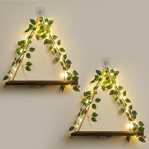 Floating Shelves for Wall,Plant Wall Decor,Hanging Shelf,Cottage Core Decor,Room Decor Aesthetic,Boho Room,Adhesive Shelves,Floating Shelves for No Drilling,Two-Piece Set(Green Leaf)