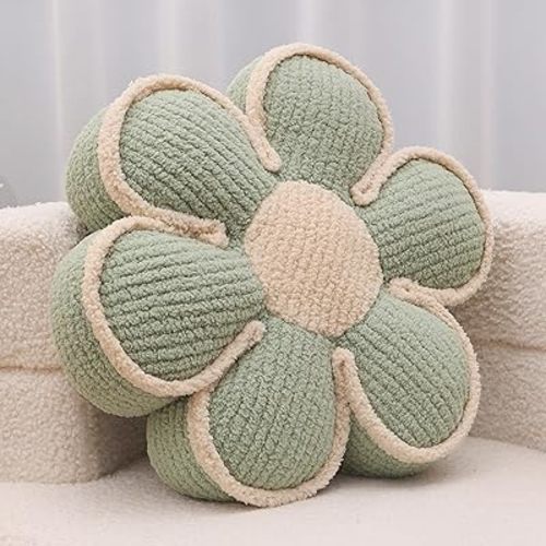 Sage Green Decorative Throw Pillows Flower Daisy Shaped Pillow 16" Soft Floor Cushion for Sofa Couch Bed Girls Room Bedroom Decor Aesthetic (1, Sage Green, 16 Inch)