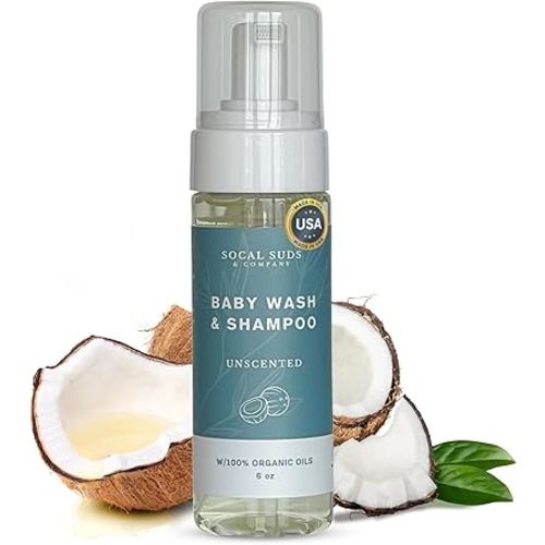 SoCal Suds & Company Gentle Botanical Baby Wash for Sensitive Skin - 2-in-1 Organic Foaming Shampoo & Body Wash - Clean Natural Nourishing Castile Soap Ingredients - Unscented (Pack of 1), 6 ounces