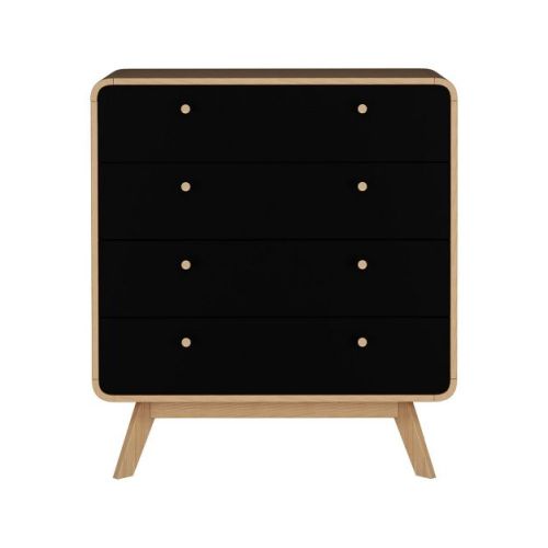 Ren Home Leva Scandinavian 4 Drawer Curved Dresser, Walnut