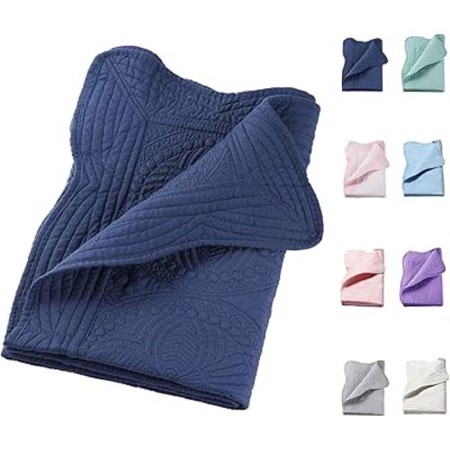 PEACELOVER Embossed Neutral Baby Quilt Durable, Lightweight Baby Blankets Four Seasons for Personlized Monogram Cotton Quilted Blanket Toddler Quilt for Boys and Girls 46x36 Inches (Navy)