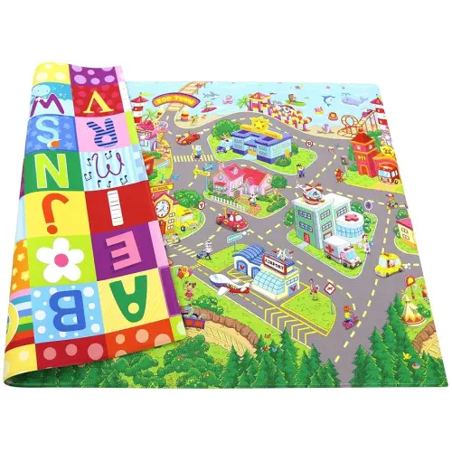 Baby Care Play Mat (Large, Playful - Zoo Town) 82'' x 55'' Original One-Piece Reversible Rollable Waterproof Play Mat for Infants, Babies, Toddler, and Kids