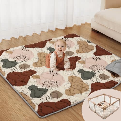 Blissful Diary Baby Play Mats for Floor, 47x47 Playpen Mat, Thicken Cushioning Padding Foam Playmate for Baby and Toddlers Infants, Non-Slip & Machine Washable, Boho Design