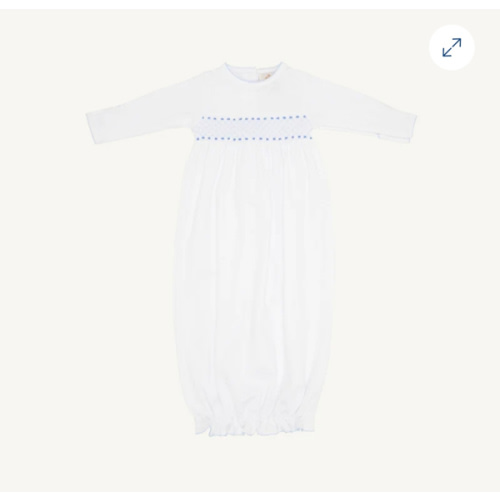 Sweetly Smocked Greeting Gown - Worth Avenue White with Buckhead Blue