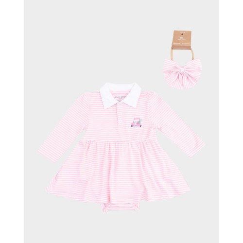 Girl's Golf Cart Polo Bodysuit Dress & Headband Set, Size 0M-24M