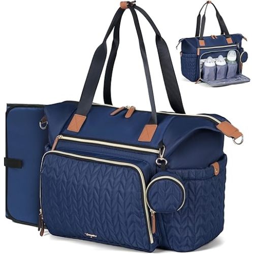 Diaper Bag Tote, Large Diaper Bags Waterproof, Hospital Bag for Labor Delivery, Baby Bag with Pacifier Case, Travel Diaper Tote with Changing Pad, Dark Blue