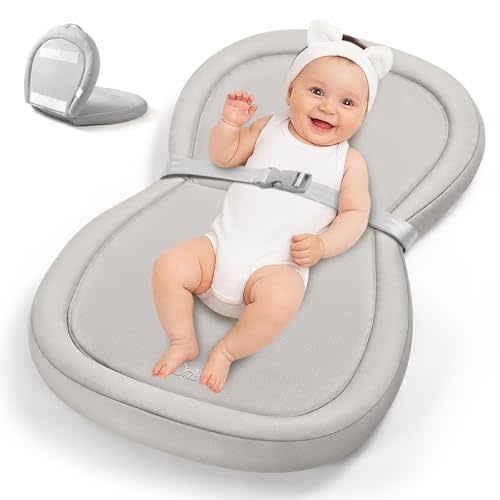 Orzbow Baby Changing Pad, Foldable Diaper Changing Pad for Dresser and Table, Wipeable Changing Pad Easy to Clean, Waterproof PU & Soft Foam Inner, Non-Slip, with Safety Belt, 28" × 19", Gray