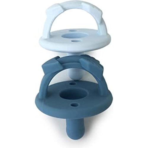 Itzy Ritzy Silicone Pacifiers for Newborn - Sweetie Soother Pacifiers Feature Collapsible Handle & Two Air Holes for Added Safety; for Ages Newborn and Up, Set of 2 in Light Blue & Dark Blue
