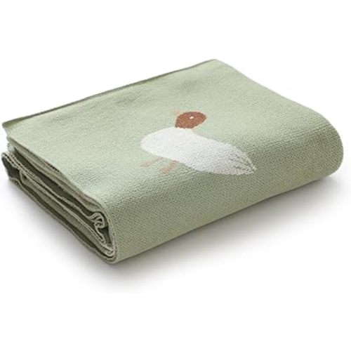 Hadetoto 100% Cotton Baby Blanket Knit Soft Cozy Swaddle Receiving Blankets Toddler Infant Blanket with Lovely Elephant for Newborn Boy Girls (Duck - Light Green)