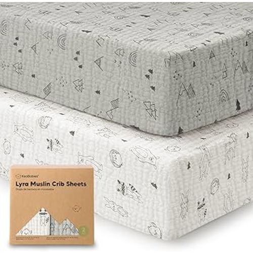 KeaBabies 2-Pack Muslin Crib Sheets for Boys, Girls - 100% Organic Cotton Fitted Baby Crib Mattress Sheet, Soft Breathable Standard Toddler Bed Cover Bedding Set, Neutral, Durable 52x28 (Woodland)
