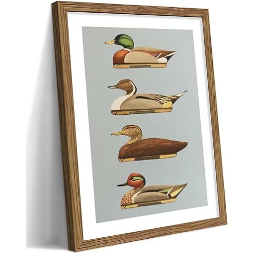 Vintage Framed Duck Wall Art, Rustic Farmhouse Hunting Canvas Wall Decor Painting, Retro Nature Mallard Duck Wildlife Prints Pictures for Bedroom Living Room 12x16 Inch Wood Frame