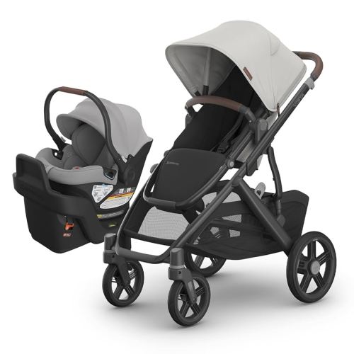 UPPAbaby Travel System - Vista V3 Stroller + Aria Lightweight Car Seat Combo - Toddler Seat, Car Seat, Base with Load Leg + Infant Insert Included – Savannah (Pearl Grey Jacquard) + Anthony (Grey)