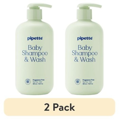 (2 pack) Pipette Tear-Free Baby Shampoo & Wash, Fragrance-Free for Sensitive Skin, 11.8 fl oz
