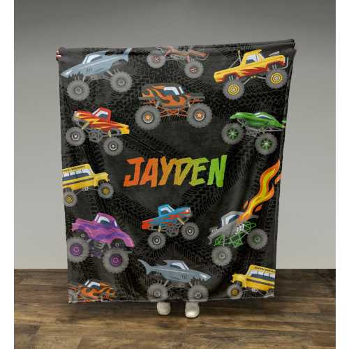 Personalized Kids Monster Truck Blanket, Boy Blanket, Custom Baby Blanket, Kids Blanket, Personalized Gift, Gift for Baby and Toddlers