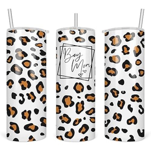 Leopard Boy Mom Tumbler - Mom Travel Mug - Mom Of Boys - Cheetah Print Mom Tea Tumbler - Mom Life Water Tumbler Cup - White