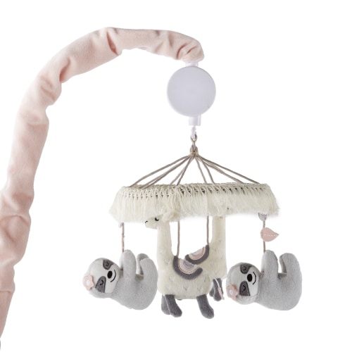 Levtex Baby - Imani Musical Rotating Baby Crib Mobile - Plush Llamas and Sloths - Grey, Cream, Pink, White - Nursery Accessories