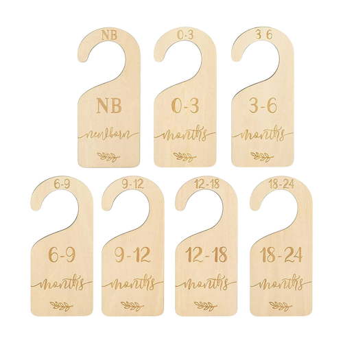 Wooden Closet Size Dividers Set of 7 Wardrobe Hanger Organizer from 0 to 24 Month Nursery Decor Dividers for Home Nursery Infant Baby Clothes, 3x6.7x1.1"