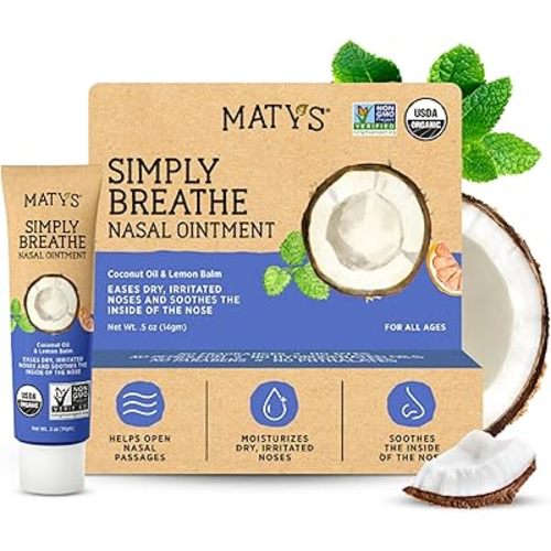 Matys Simply Breathe Nasal Ointment – Dry Nose Relief – Soothes Sore Noses from Air Travel, Dry Climates, CPAP Use & More –Natural Saline Alternative for Adults & Kids – 0.5 oz