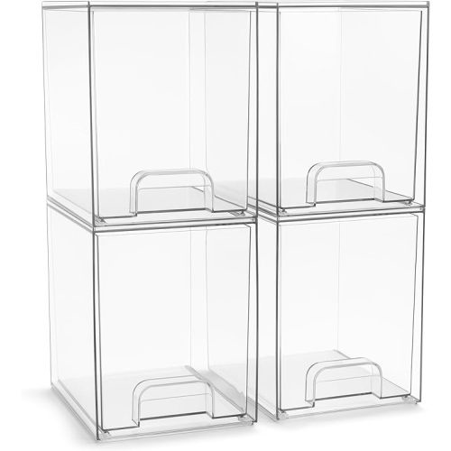 Sorbus Acrylic Storage Containers - 4 Pack, Stackable Storage Bins Set for Bathroom Organization - Clear Acrylic Drawer Organizers - Makeup Case Pull-Out Drawers (7.6’’ Tall)