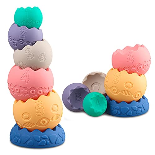 Miawow Stacking Balls Soft Toys for Babies 6 12 18 Months 1 Year Old Girls Boys - Toddlers Sensory Educational Montessori Baby Blocks - Infant Newborn Teething Learning Stacker Cups-Easter Basket