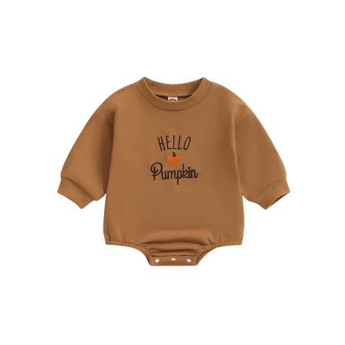 Newborn Baby Girls Boys Halloween Romper Long Sleeve Pumpkin Embroidery Casual Playsuit Fall Sweatshirt