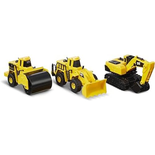 CAT Construction Toys CAT Construction Die Cast Metal 3 Pack Vehicles - Steam Roller/Excavator/Wheel Loader for Ages 3+
