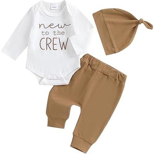 Twopumpkin Newborn Baby Boy Girl Clothes Outfits Short Sleeve Romper Bodysuit Cotton Pants and Hat Coming Home Outfit