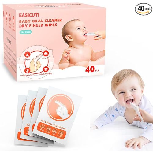 EASICUTI 40Pcs Baby Finger Toothbrush, Dry Wipes Baby Toothbrush, Baby Tongue Cleaner, Newborn Tooth and Gum Wipes, BAB y Oral Cleaner, Infant Toothbrush Mouth Clean for 0-36 Month