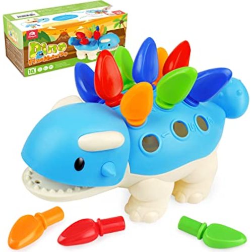 Coogam Dinosaur Fine Motor Skills Toy, The Ankylosaurus Toys 13 Pcs, Sorting Stacking Dinosaur Color Recognition Montessori Educational Gift Game for Year Toddler