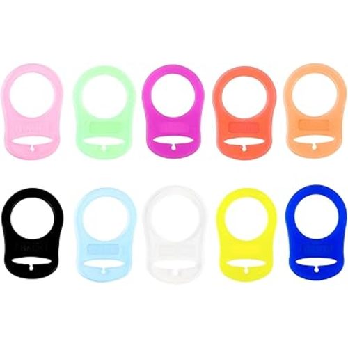 AUEAR, 10 Pack Silicone Pacifier Adapter Rings Baby Pacifier Holder Button Style 10 Colors