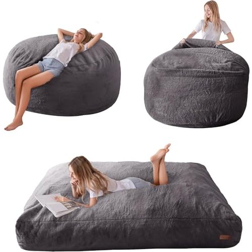 MAXYOYO Giant Bean Bag Chair Bed for Adults, Convertible Beanbag Folds from Lazy Chair to Floor Mattress Bed, Large Floor Sofa Couch, Big Sofa Bed, High-Density Foam Filling, Machine Washable