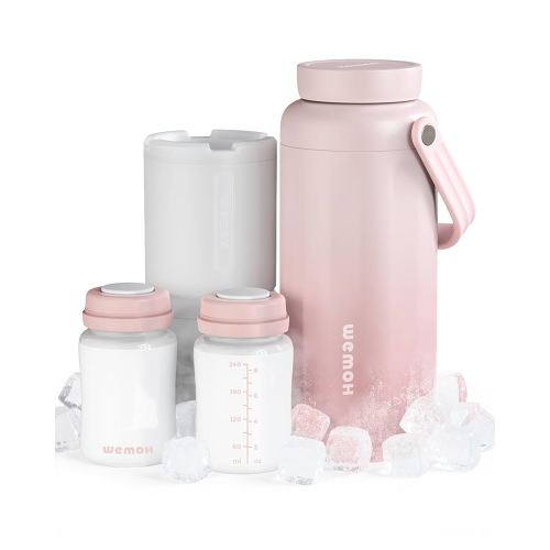 Breast Milk Cooler Bottle-24H Double-Layer Cooling, TSA Approved, 2 Leakproof Bottles & Ice Packs, (Non-Toxic BPA) for Travel, Work, Night Pumping, Gift for New Moms (Pink)