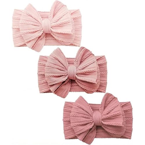 YWAOAIJD Baby Bows Headbands Soft Nylon Handmade Hair Accessories for Newborn Infant Toddler Kids (3 Mixed Pink, Large)