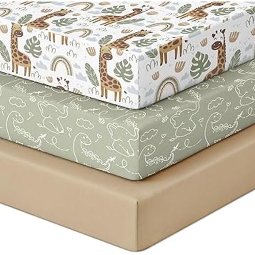 Looxii Baby Pack and Play Sheets Fitted, 3 Pack Soft Stretchy Baby Mini Crib Sheets for Pack N Play Mattress and Portable Playard Sheets for Boys and Girls