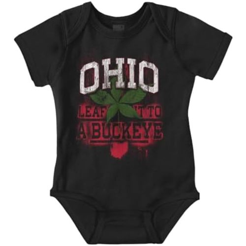 Brisco Brands Ohio Stenciled Buckeye Leaf OH Cool Baby Romper Boys or Girls