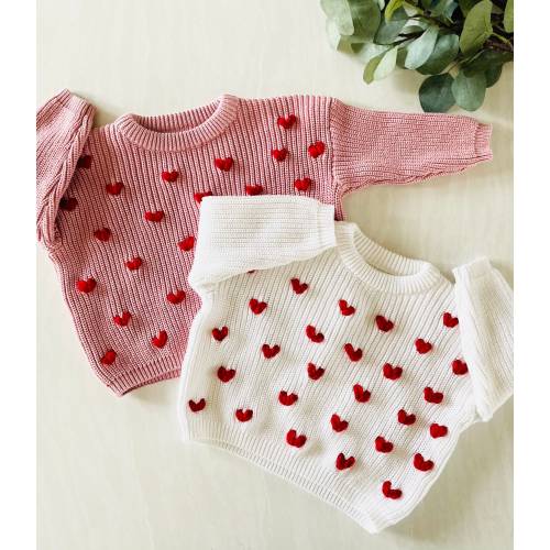 TODDLER VALENTINES SWEATER - Custom Hand Stitched Valentines Sweater - Oversized Chunky Baby/Kids Knit Sweater - Embroidered Heart Knit