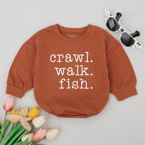 Crawl Walk Fish Baby Romper, Fishing Baby Clothes, Cute Little Fishing Buddy Baby Outfit, Sports Baby Bodysuit, Love Fishing Baby Clothes