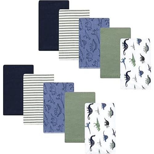 Hudson Baby Unisex Baby Cotton Flannel Burp Cloths, Blue Green Dino, One Size