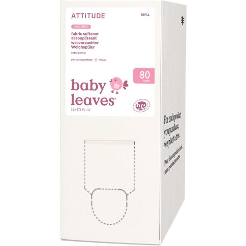 ATTITUDE Baby Fabric Softener, Plant and Mineral-Based Ingredients, HE Compatible, Vegan and Cruelty-free Laundry and Household Products, Unscented, Bulk Refill, 80 Loads, 67.6 Fl Oz