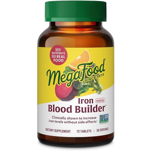 MegaFood Blood Builder Minis - Iron Supplement Clinically Shown to Increase Iron Levels Without Side Effects - Iron with Vitamin C, Vitamin B12 & Folic Acid - Vegan - 72 Tablets (36 Servings)
