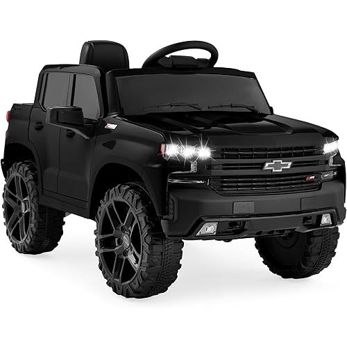 Best Choice Products 12V Licensed Chevrolet Silverado Ride On Truck, Electric Car Toy w/Parent Remote Control, Truck Bed Storage, Bluetooth Speaker, LED Lights, 2.5 MPH Max Speed - Black