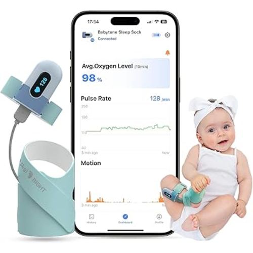 Babytone Baby Sleep Sock, Baby Oxygen Monitor Tracking Avg O2, Pulse Rate and Movement for Infant, Wearable Foot Monitor Smart Sock with Bluetooth and APP, for 0-36 Months Newborn
